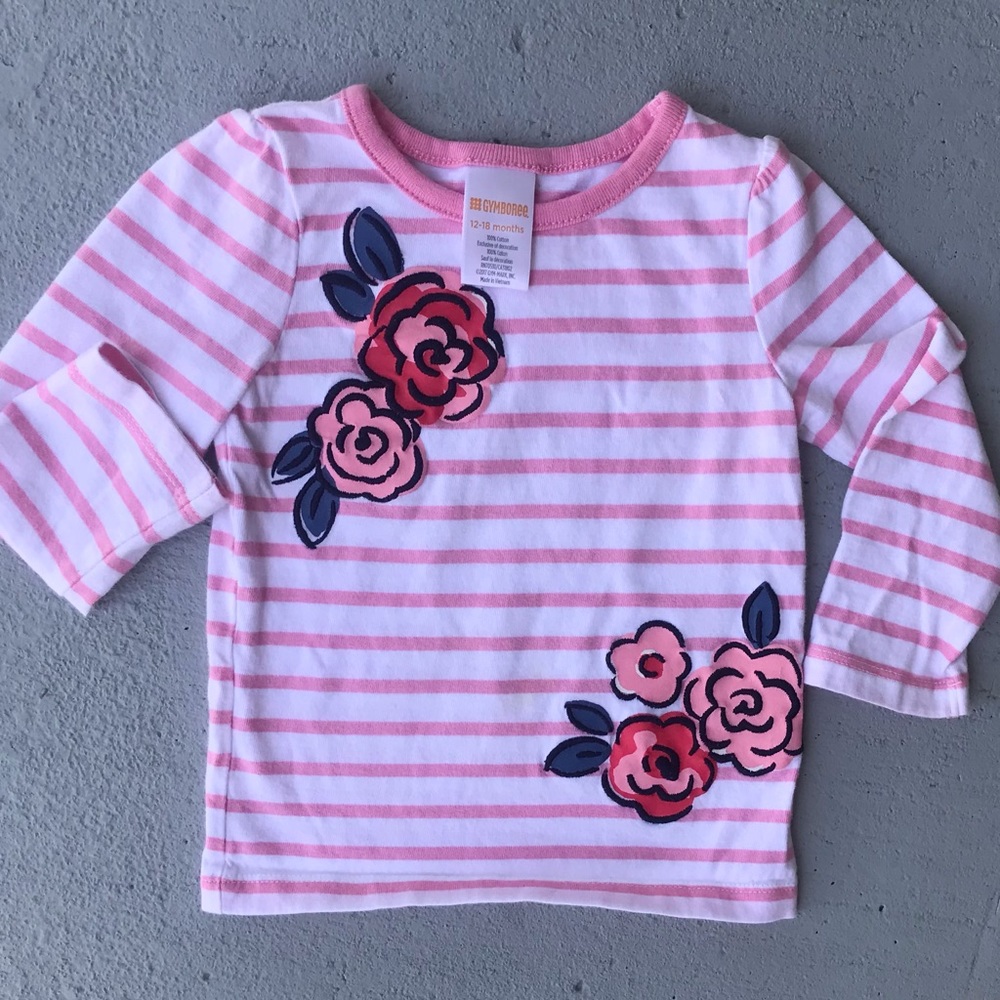 GYMBOREE Printed Graphic Floral Bouquet Striped Pink Long Sleeve Tee